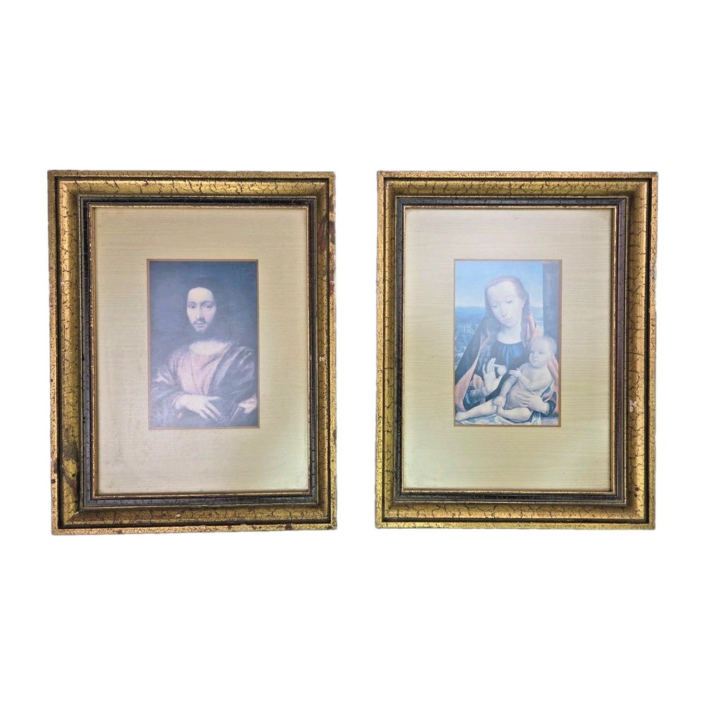 Vtg Set 2 Religious Old Masters Custom Framed Matted Prints Christ Redeemer Mary